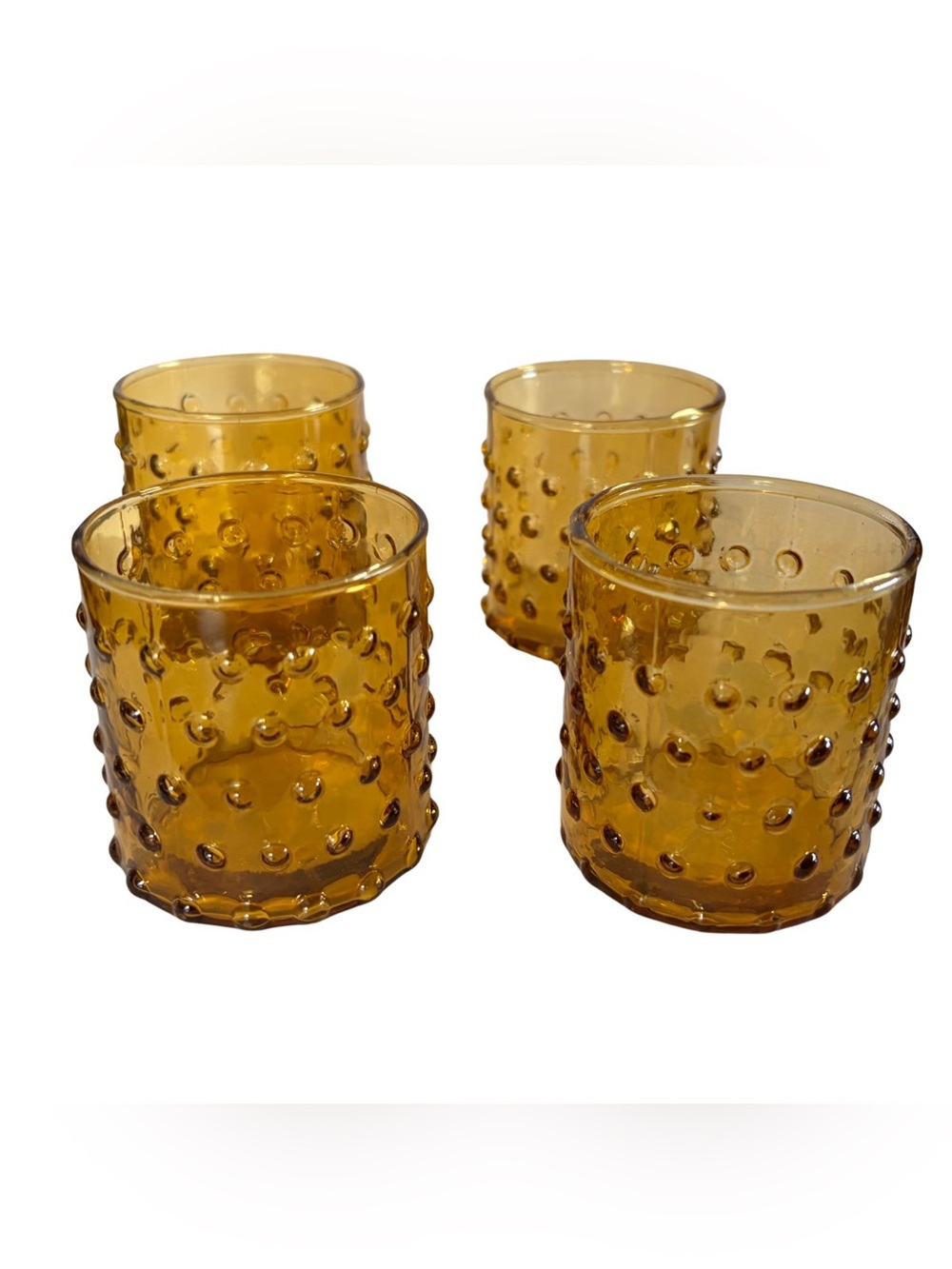 Retired IKEA Hutlos 3â Amber Textured Hobnail Candle Holders Set of (4)